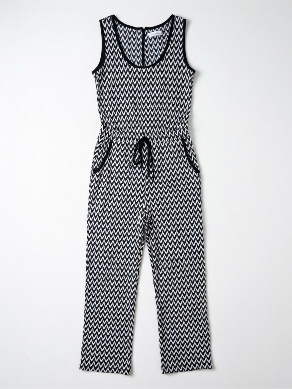 Calvin Klein Black and White Chevron Maxi Jumpsuit Romper Sz 4 - Picture 1 of 10